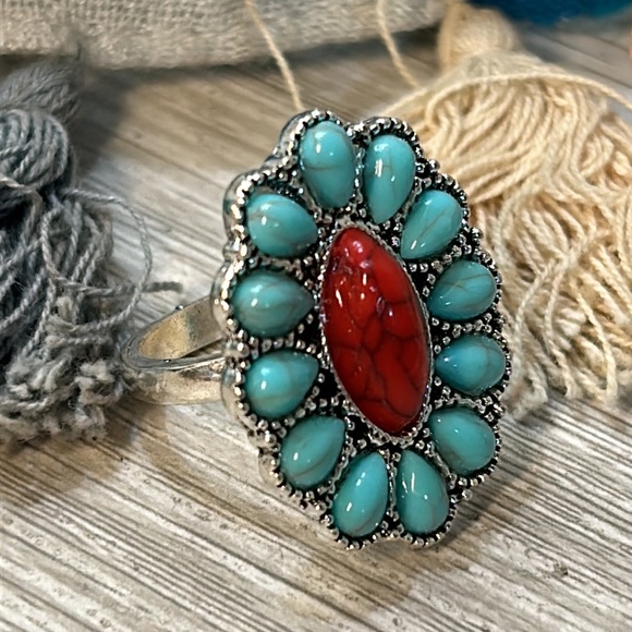 NWT Vintage Turquoise Western Bohemian Gemstone Ring Set of Four - Picture 10 of 13